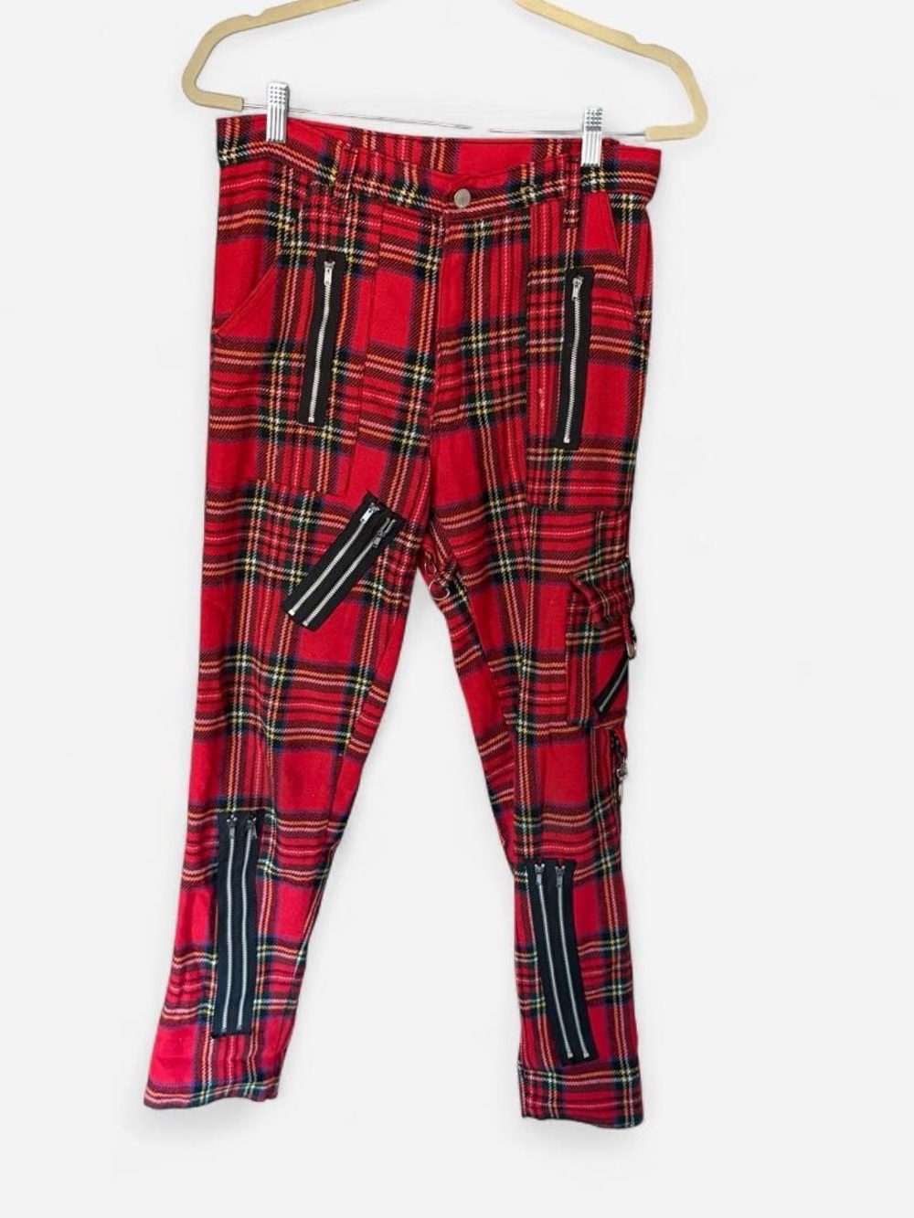 Rare Vintage ZIP it London Red Plaid Bondage PantsAuthentic 1980s/1990s